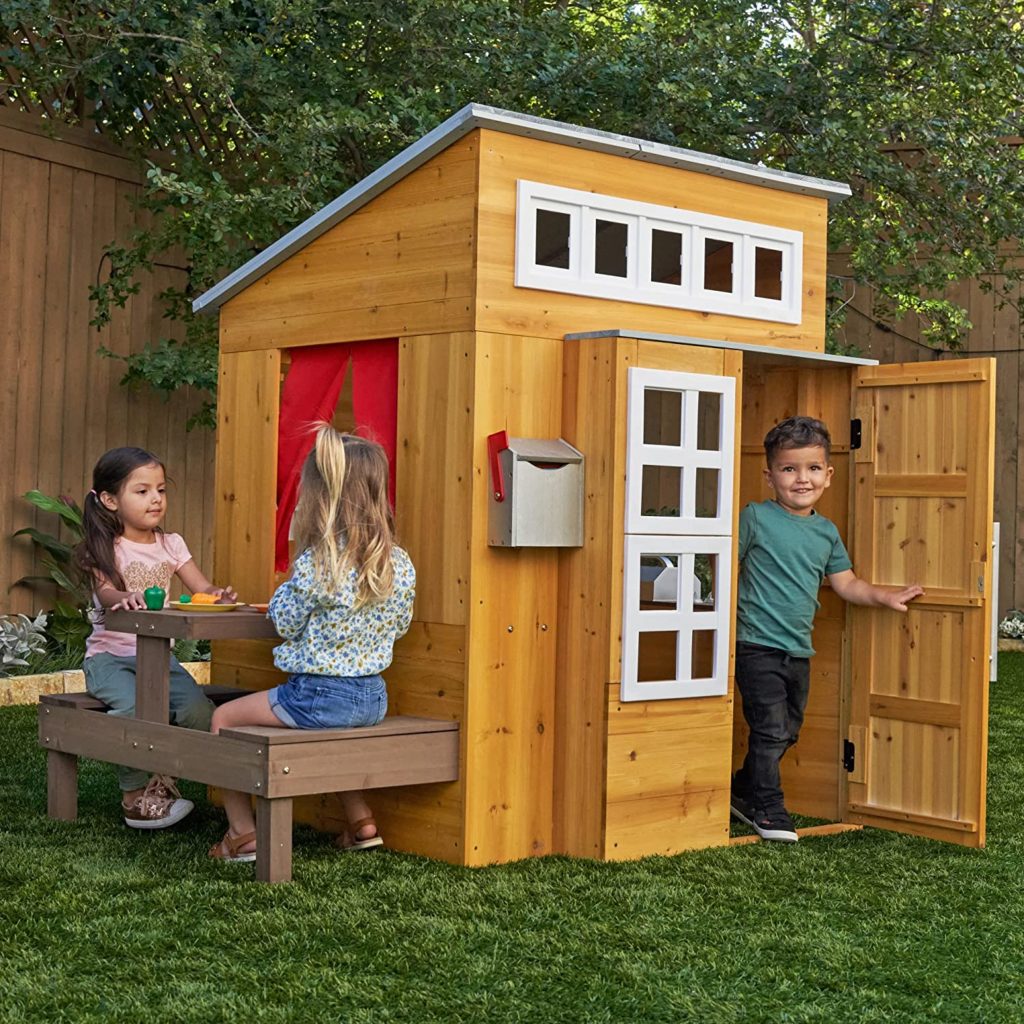 Looking to paint a wooden playhouse? This modern playhouse is affordable and perfect for the job!