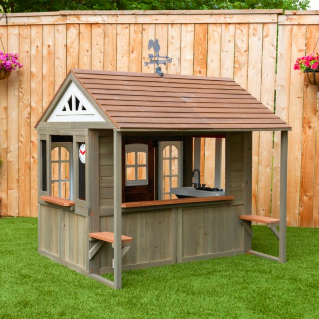 The kids will love spending time in this outdoor wooden playhouse, and you'll love knowing that they're safe and sound while they're playing. With the Country Vista playhouse, the possibilities are endless. 