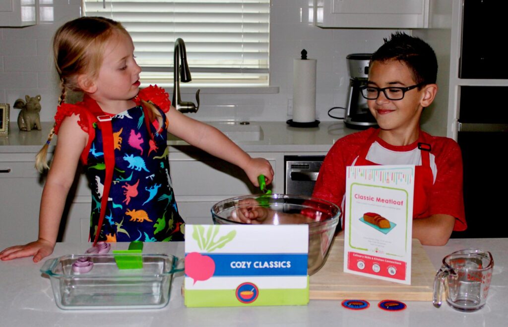 My kids cooking with Raddish Cooking Club For Kids!
