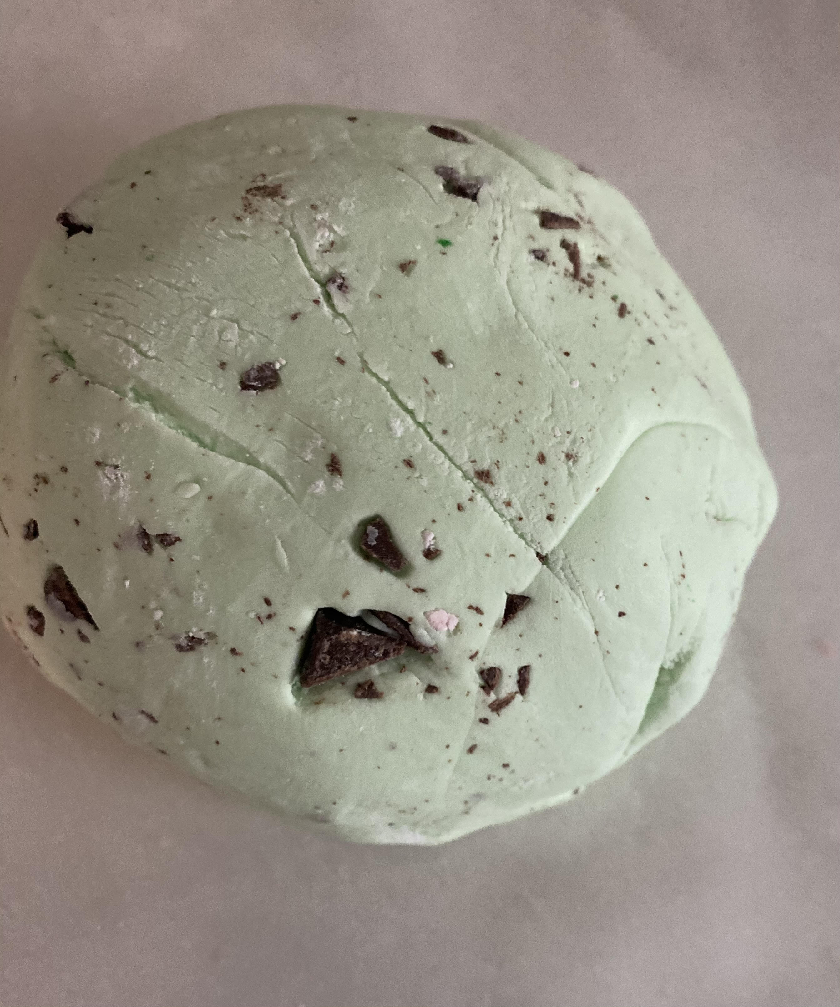 We added chocolate chips to our dough to look like ice cream so we could have an ice cream theme 