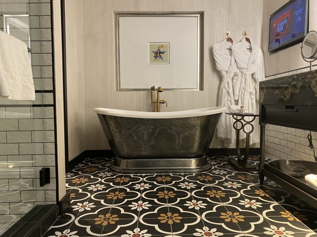 After you do all the things to do in Fort Worth and the historic Stockyards, get in this dreamy soaking tub at Hotel Drover